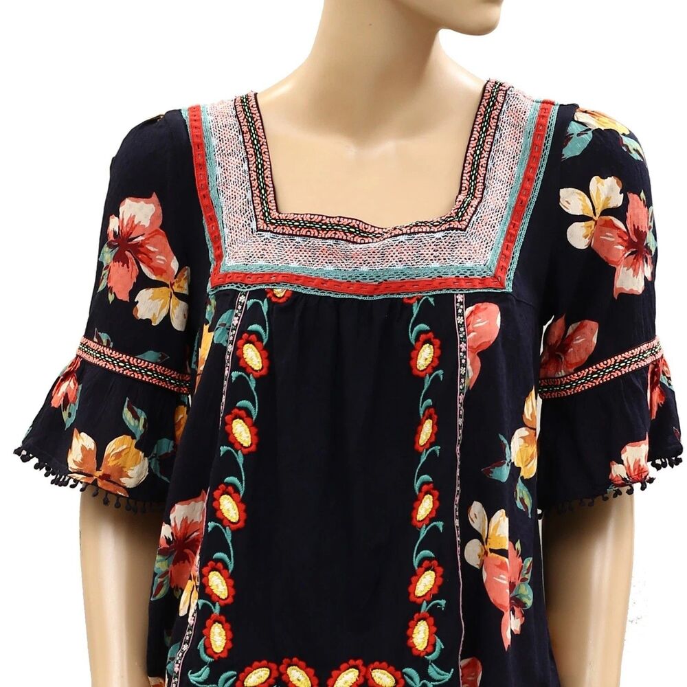 Anthropologie Dakota Embroidered Blouse Top Floral Print Swiss Dot XS 287552 - Picture 5 of 7